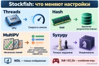 Настройки Stockfish для анализа Threads, Hash, MultiPV и Syzygy