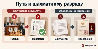 Четыре этапа получения шахматного разряда: турнир, выполнение норматива, оформление документов и официальное присвоение