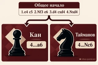 Сравнение вариантов Кана и Тайманова в сицилианской защите: 4...a6 и 4...Nc6