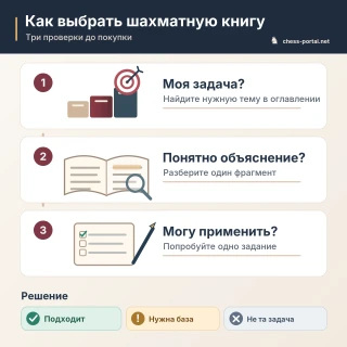 Как выбрать шахматную книгу: проверка соответствия учебной задаче, понятности объяснений и возможности выполнить упражнение
