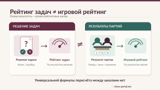 Сравнение рейтинга шахматных задач и игрового рейтинга: результаты решения упражнений, результаты партий и независимые рейтинговые шкалы