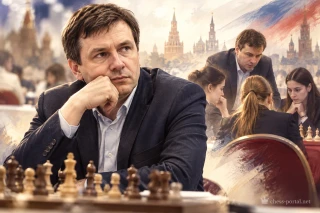 Художественная иллюстрация шахматной карьеры Сергея Рублевского: игра за доской и подготовка женской команды