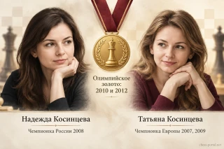 Стилизованная иллюстрация Надежды и Татьяны Косинцевых с символом олимпийских побед 2010 и 2012 годов