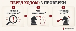 Три проверки перед шахматным ходом: угроза соперника, последствия своего хода и лучший ответ противника