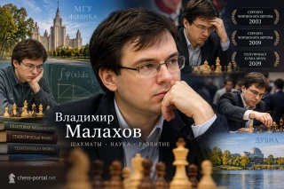 Стилизованный портрет Владимира Малахова — шахматная карьера, физический факультет МГУ и научная работа в Дубне
